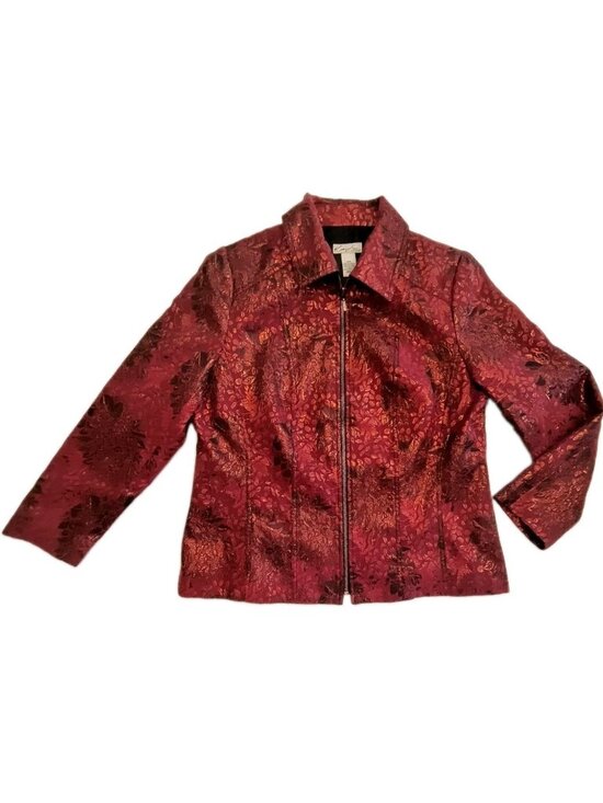 Kim Rogers Jackets & Blazers - Kim Rogers Petite 12P Jacket Red Metallic Floral Zip-Up Brocade Style Top